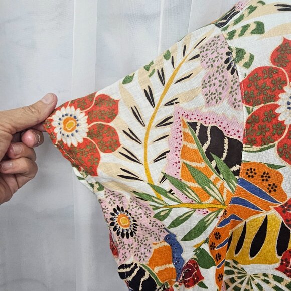 C&C California Orange Blue Floral Blouse Tee Linen Tropical Boho 1X - Picture 3 of 11